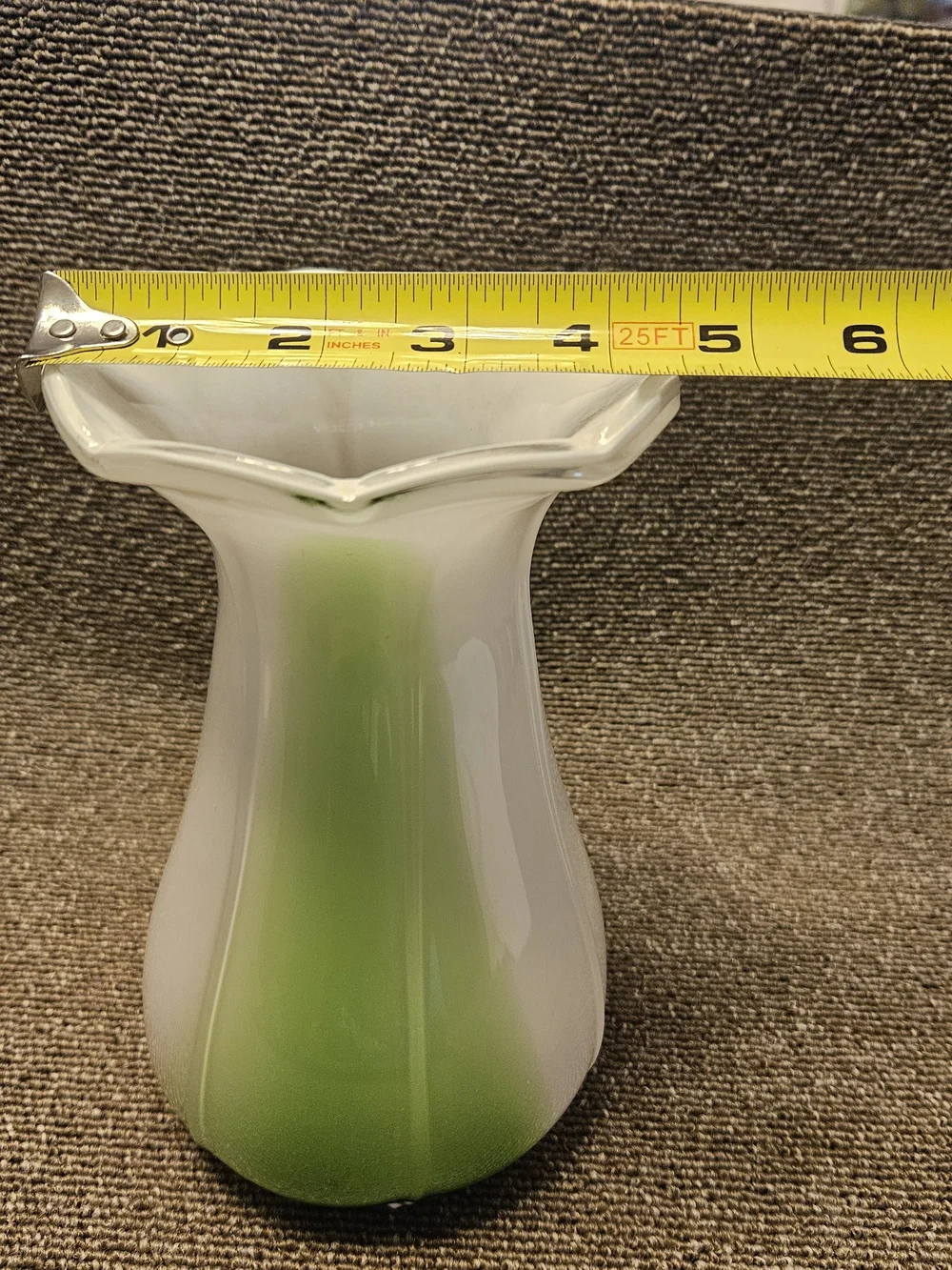 White Glass Tulip Vase with Blue and Green Accents